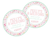 Pink and mint Wild One first birthday sticker