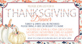 Pink and orange floral Thanksgiving dinner invitation with pumpkin illustration