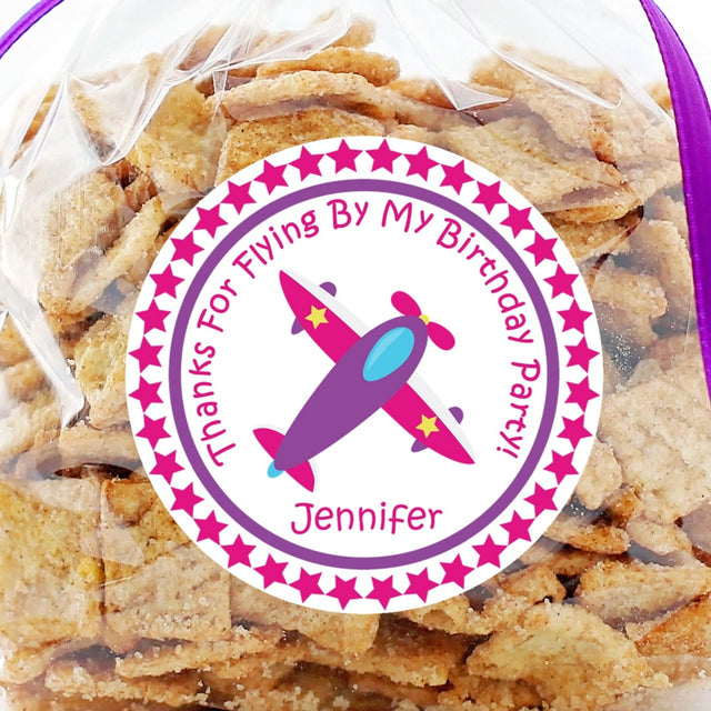 Pink and purple airplane birthday sticker
