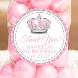 Pink and silver princess crown birthday sticker