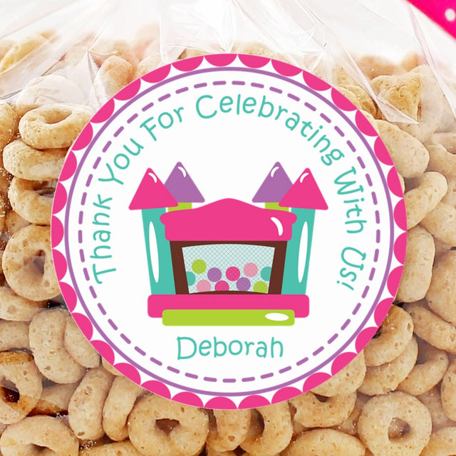 Bounce Sticker Bounce House Birthday Stickers – Pink Teal Castle Labels – Party ...