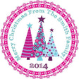 Pink and turquoise Christmas tree stickers with festive ornaments for holiday party favors