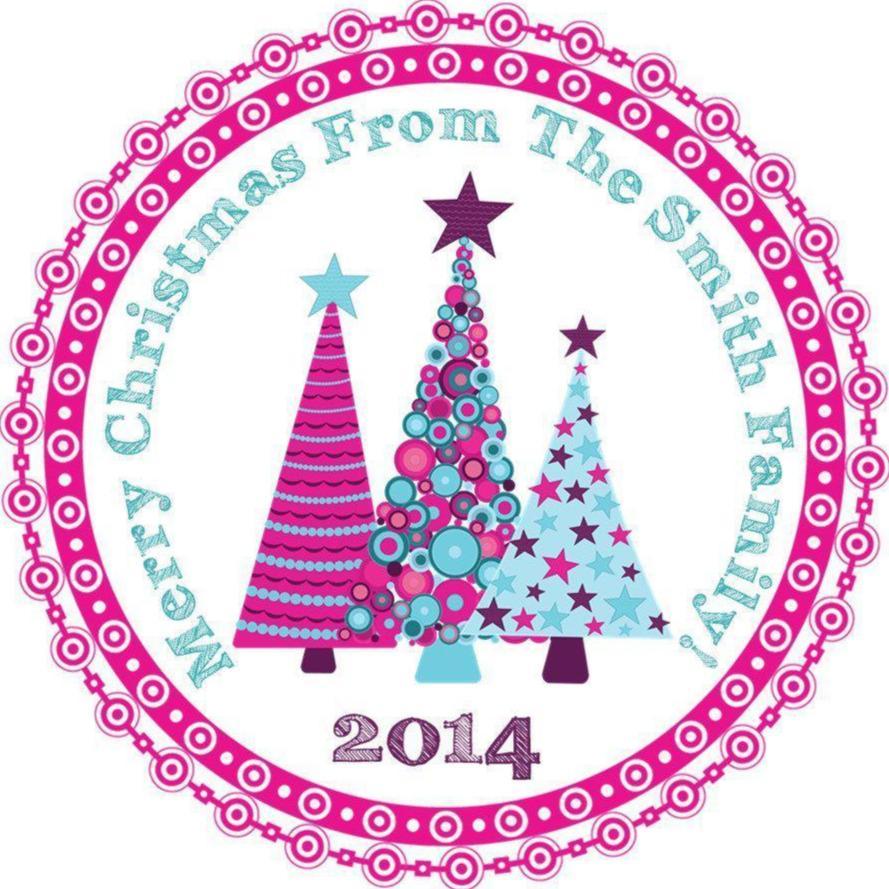 Pink and turquoise Christmas tree stickers with festive ornaments for holiday party favors