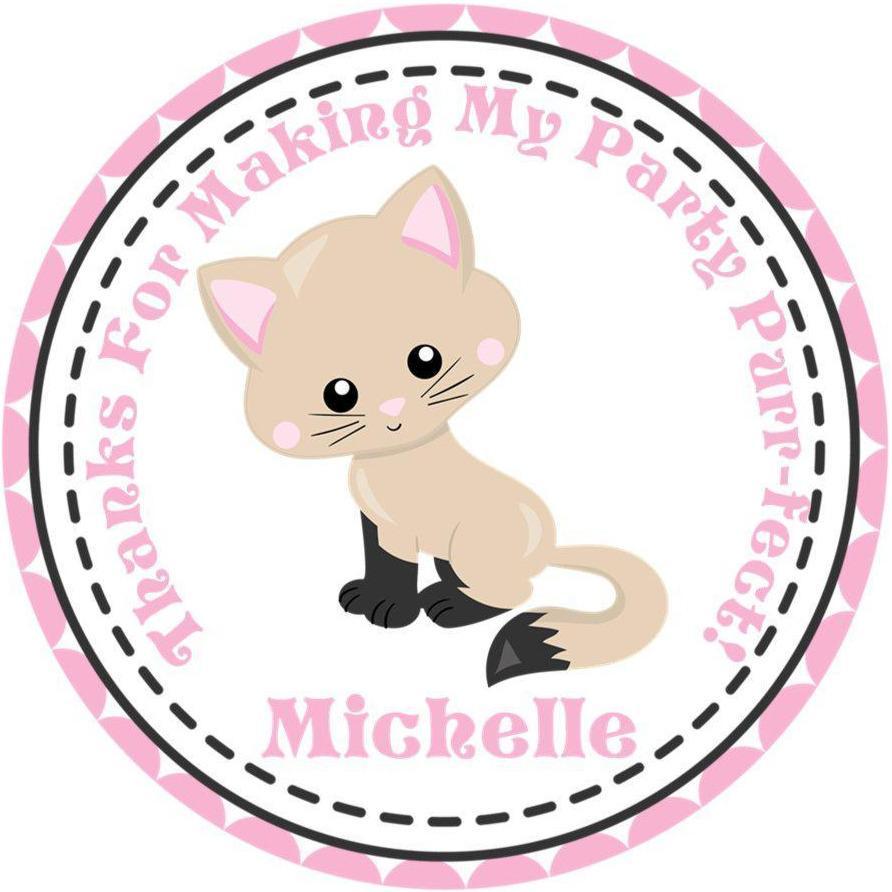 Pink and white cat party favor label for girls