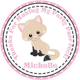 Pink and white cat party favor label for girls