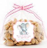 Pink and white elephant baby shower label