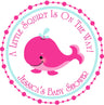 Pink aqua girls whale baby shower sticker labels