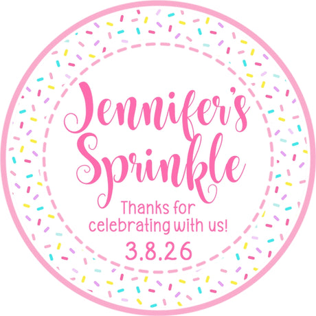 Pink baby sprinkle stickers with colorful sprinkle pattern