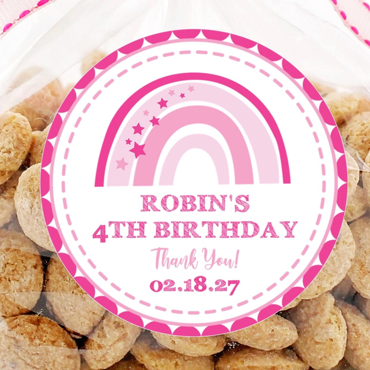 Pink boho rainbow birthday party sticker