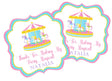 Pink carousel birthday sticker with pastel horses and personalized name