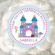 Pink castle under the sea birthday sticker with personalized name