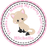 Pink cat birthday sticker favor label