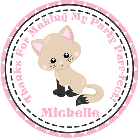 Pink cat birthday sticker favor label