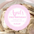Pink chevron birthday sticker with custom name