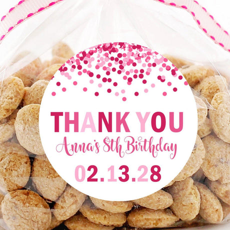 Pink confetti birthday sticker with thank you message