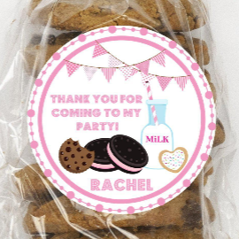 Pink cookies and milk birthday sticker with bunting