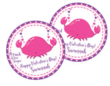 Pink crab classroom Valentine favor label