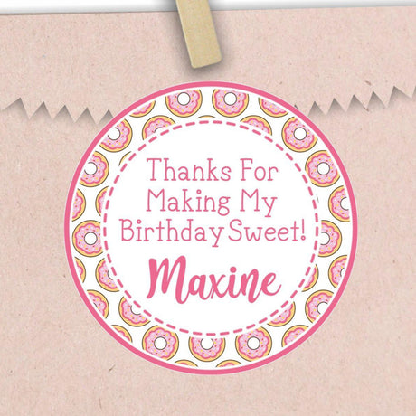 Pink donut birthday sticker with sprinkle design