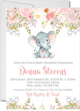 Pink elephant baby shower invitations