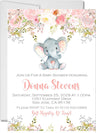 Pink elephant baby shower invitations