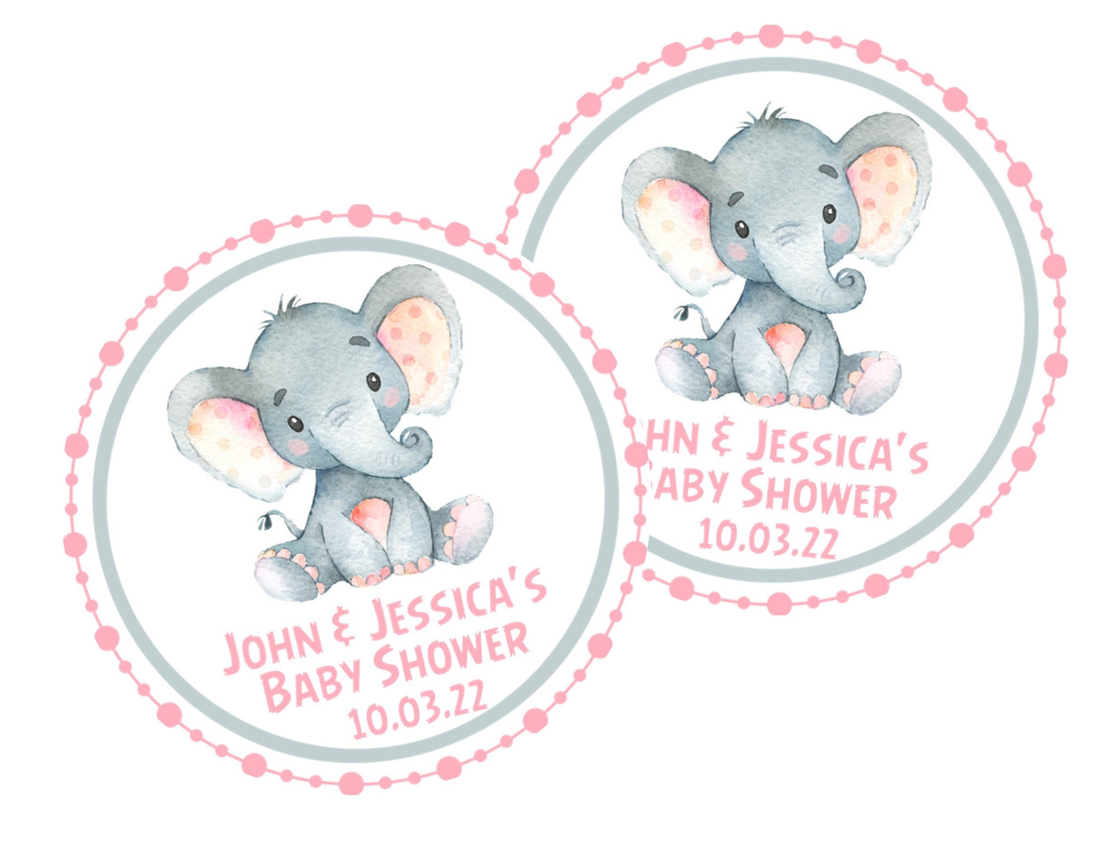 Pink elephant baby shower stickers – Little Peanut design