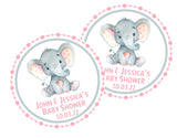 Pink elephant baby shower stickers – Little Peanut design