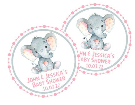 Pink elephant baby shower stickers – Little Peanut design