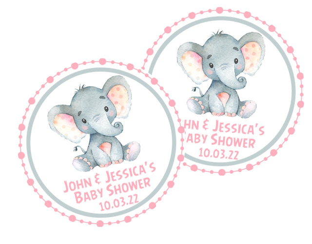 Pink elephant baby shower stickers – Little Peanut design