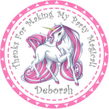 Pink fantasy unicorn birthday sticker detailed unicorn design