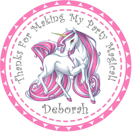 Pink fantasy unicorn birthday sticker detailed unicorn design