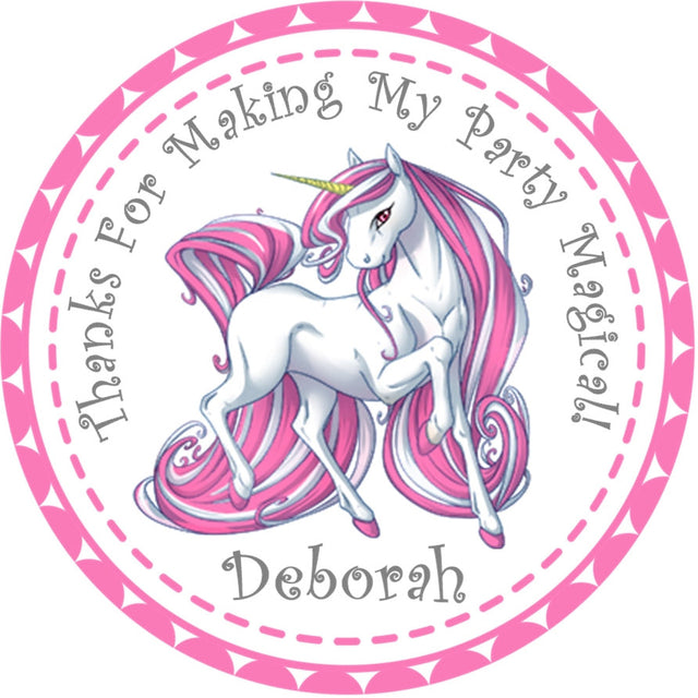 Pink fantasy unicorn birthday sticker detailed unicorn design