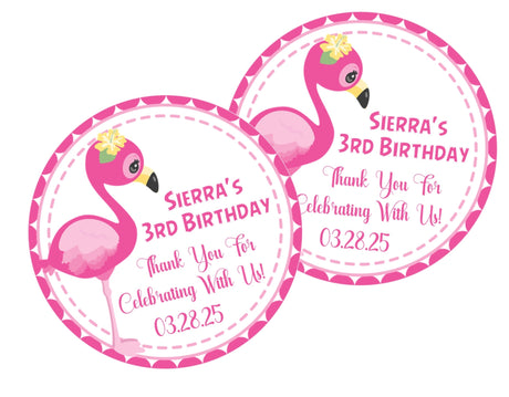 Pink flamingo birthday sticker with tropical accents