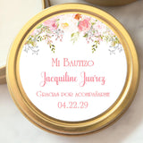 Pink floral Baptism sticker with watercolor flowers