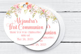 Pink floral First Holy Communion sticker for girls