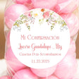 Pink floral Mi Confirmación sticker with blush flowers