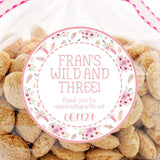 Pink floral Wild and Three birthday sticker