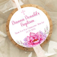 Pink floral baptism thank you sticker with watercolor flowers