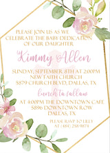 Pink floral confirmation baby dedication invitation design