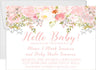 Pink floral sip and see invitation with hello baby design
