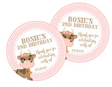 Pink gingham barnyard favor label for girls