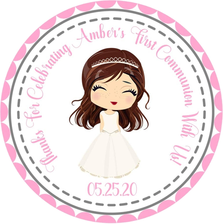 Pink girls communion favor sticker
