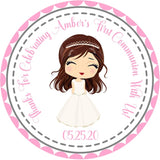 Pink girls communion favor sticker