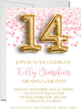 Pink gold confetti teen birthday party invitations