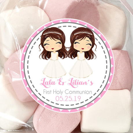 Pink gray twins communion sticker