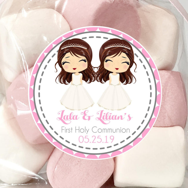 Pink gray twins communion sticker