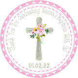 Pink grey baptism sticker label