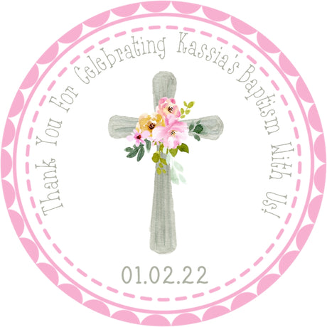 Pink grey baptism sticker label