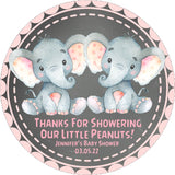 Pink grey twins safari baby shower sticker label