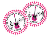 Pink guitar rock star birthday sticker with musical notes