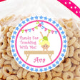 Pink handstand gymnast birthday sticker with stitched border